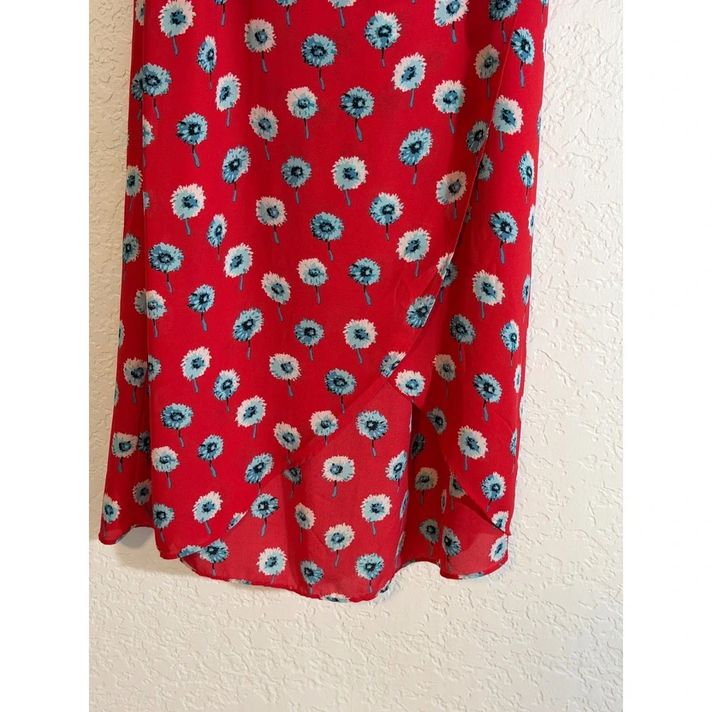 J.Crew Faux Wrap Midi Skirt Red XS Womens Floral Dandelion Casual